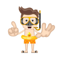 Ben Boy Funny diver with swim ring cartoon illustration