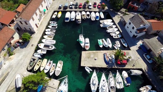 Aerial footage of small harbour