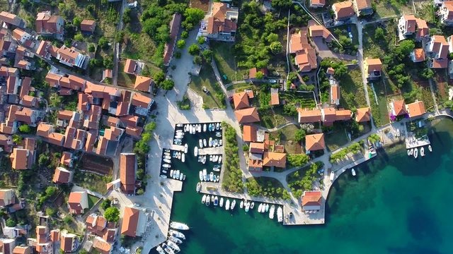 Aerial footage of small harbour