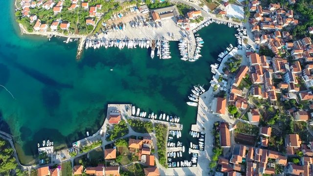 Aerial footage of harbour in Croatia