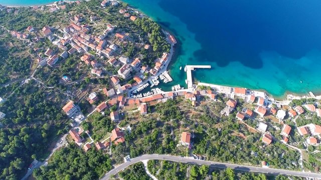 Aerial footage of harbour in Croatia
