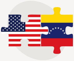 USA and Venezuela Flags in puzzle