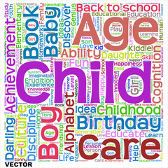 Vector child education or family word cloud