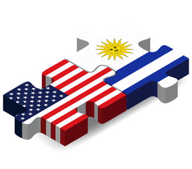 USA and Uruguay Flags in puzzle