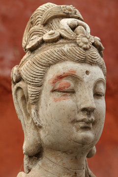 head of an antique asian beauty - ancient statue detail, Beijing