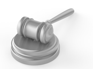 steel gavel and soundboard on white background. LAW concept