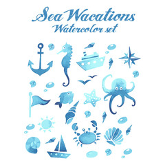 Sea wacations watercolor vector set