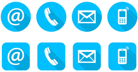 Set of web light blue flat icons, two variants - Contact Us