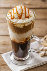 iced coffee with milk and caramel ice cream