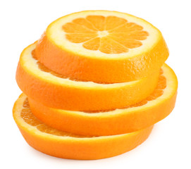 Juicy slices of orange isolated on white