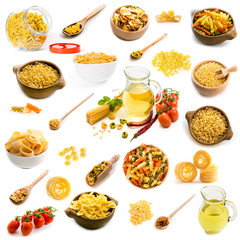 Collage of photos of different shapes of pasta