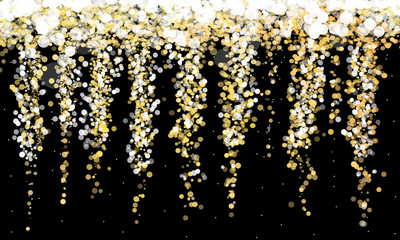 Gold and yellow glitter sparkle on black background