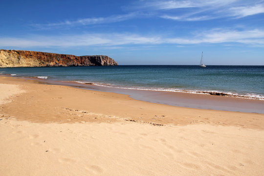 empty beach in Sagres, Algarve, Portugal