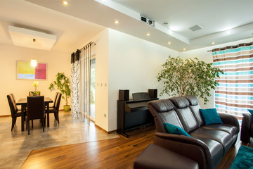 Interior of open space in house