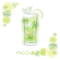 Silhouette of alcohol cocktail. Mojito.