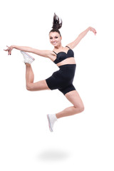 Fototapeta na wymiar woman gymnast jumping, isolated on white