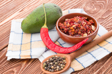 Chili papper on wooden