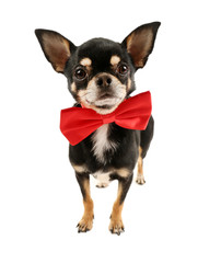 Cute chihuahua puppy in red bow tie isolated on white