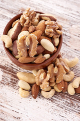 Mix nuts  on wooden  background