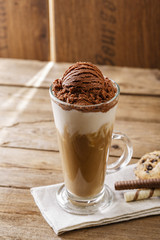 iced coffee with milk and chocolate ice cream