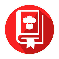 Icono redondo rojo libro de cocina con sombra