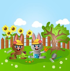Rabbits gardening