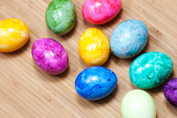 Easter egg, wooden table, colorful