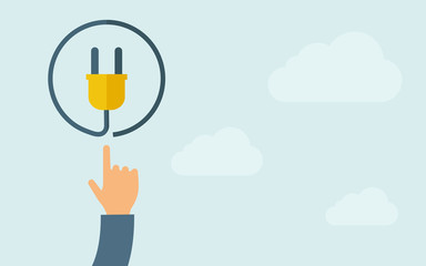 Hand pointing to plug icon