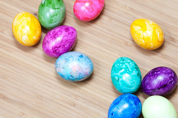Easter egg, wooden table, colorful