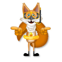 Freddy Fox diving sparcle swimring funny cartoon illustration