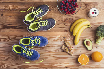 Running shoes and healthy food composition
