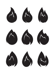 Set of 9 black vector fires with white elements