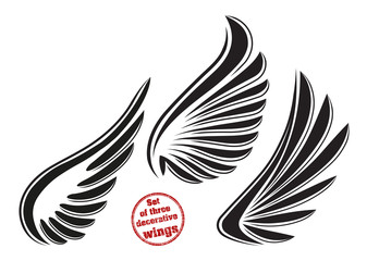 Set of 3 decorative vector wings with stylysh outline
