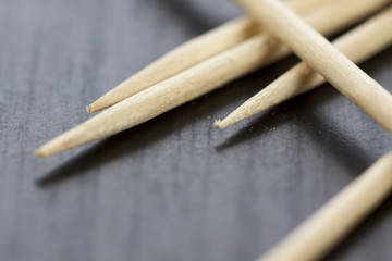 Pile of wooden toothpicks hygiene concept