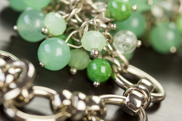 Close up view of pretty translucent green beads
