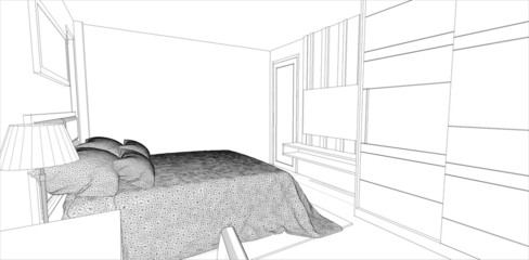 sketch design of bedroom interior ,vector 