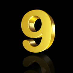 The number nine with the effect of 3D