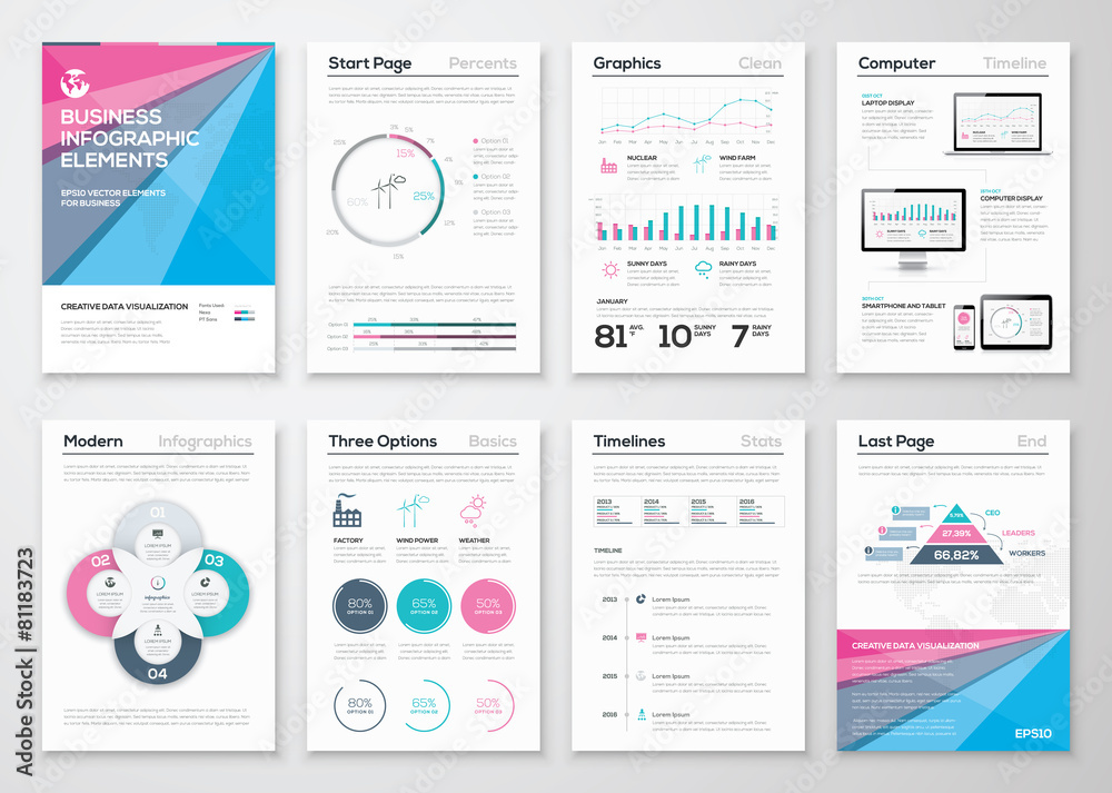 Aufkleber infographic business brochure templates for data visualization