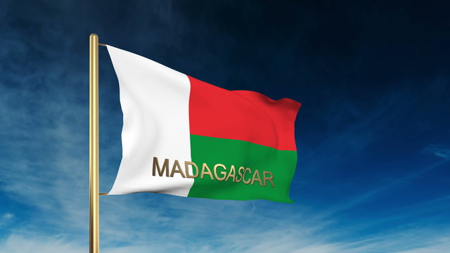 Madagascar flag slider style with title. Waving in the wind with