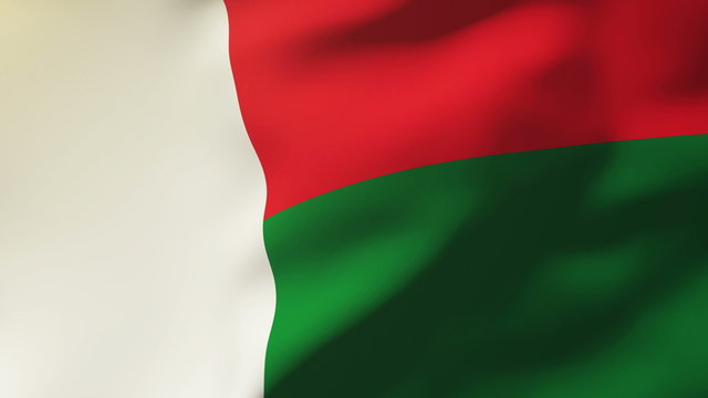 Madagascar flag waving in the wind. Looping sun rises style