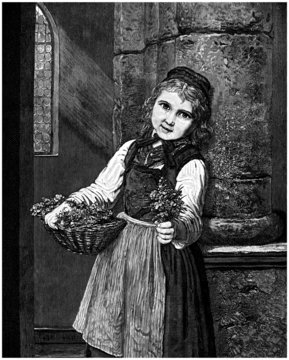 Girl : Flowers Seller - Marchande de Fleurs - 19th century