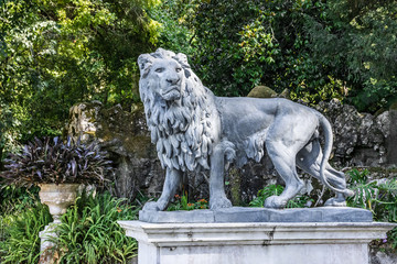 Lion sculpture in Palace Quinta da Regaleira park, Sintra, Portu