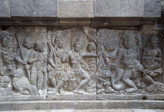 Detail of carved relief at Prambanan