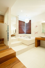 Fototapeta na wymiar Bathroom with wooden elements