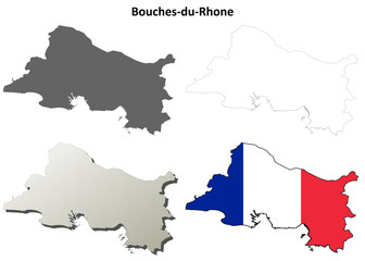 Bouches-du-Rhone (Provence) outline map set