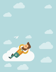 Beard man lying on a cloud
