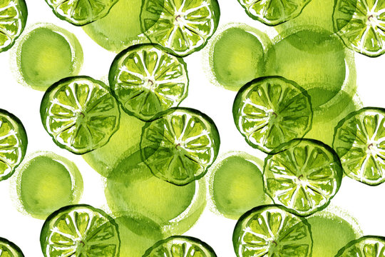 A watercolour green lime seamless background pattern