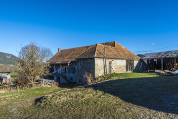 Landscape with old farm house in Seigne des Alps