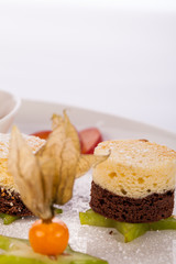 Gourmet coffee blanc mange with gooseberry