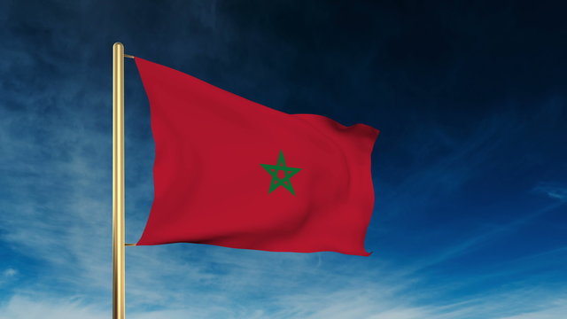 Morocco flag slider style. Waving in the wind with cloud